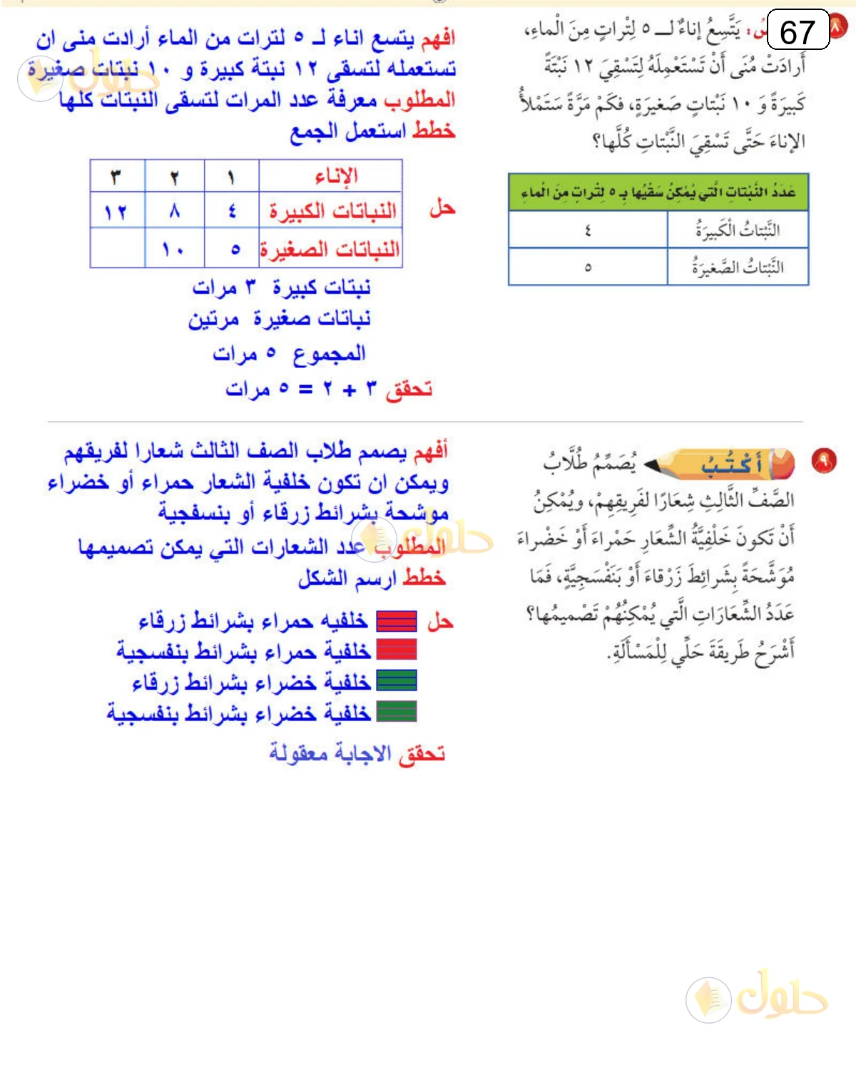 حل الرياضيات للصف الثالث الابتدائي صفحة 67 الجزء 3