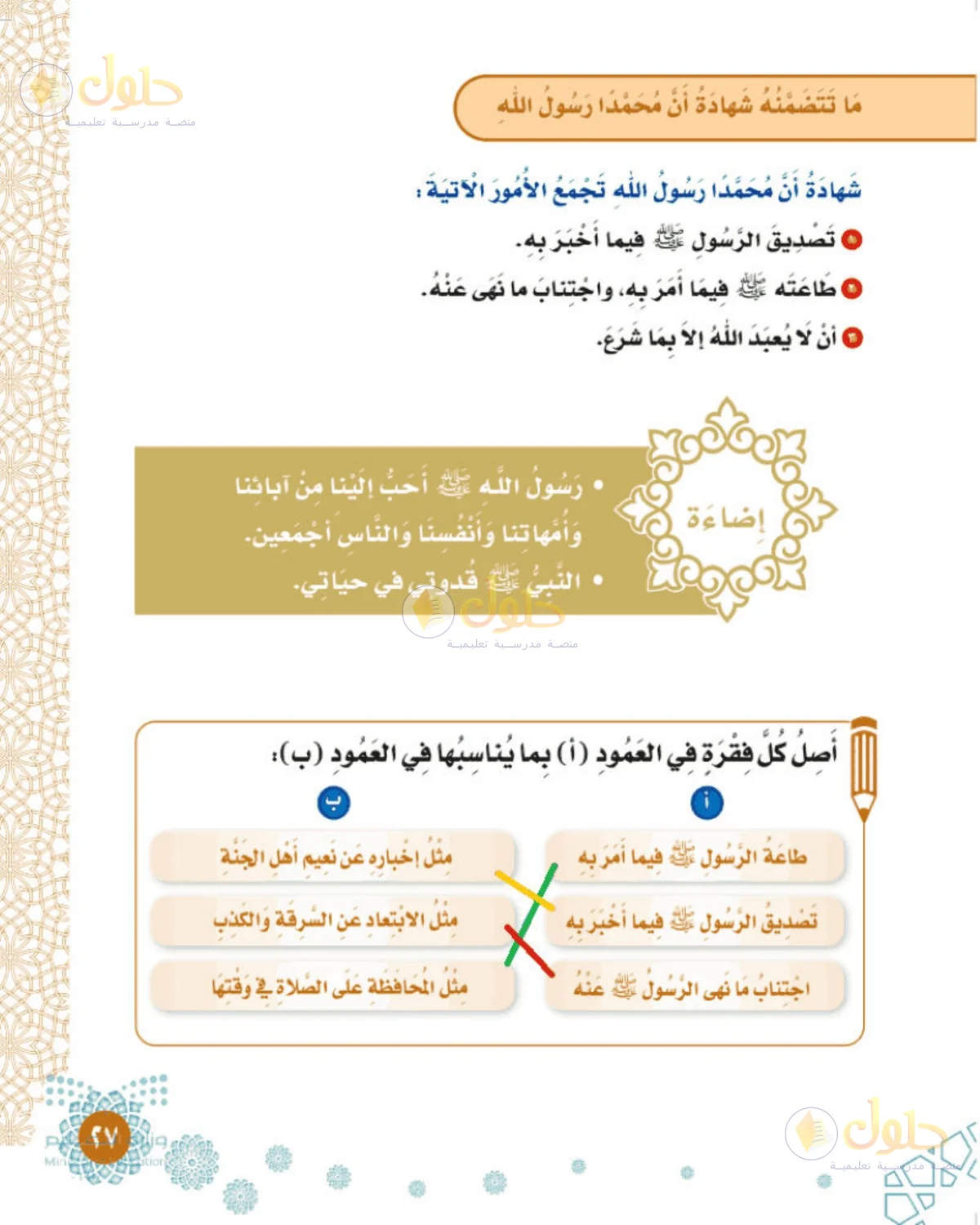 حل التوحيد للصف الثالث الابتدائي صفحة 27