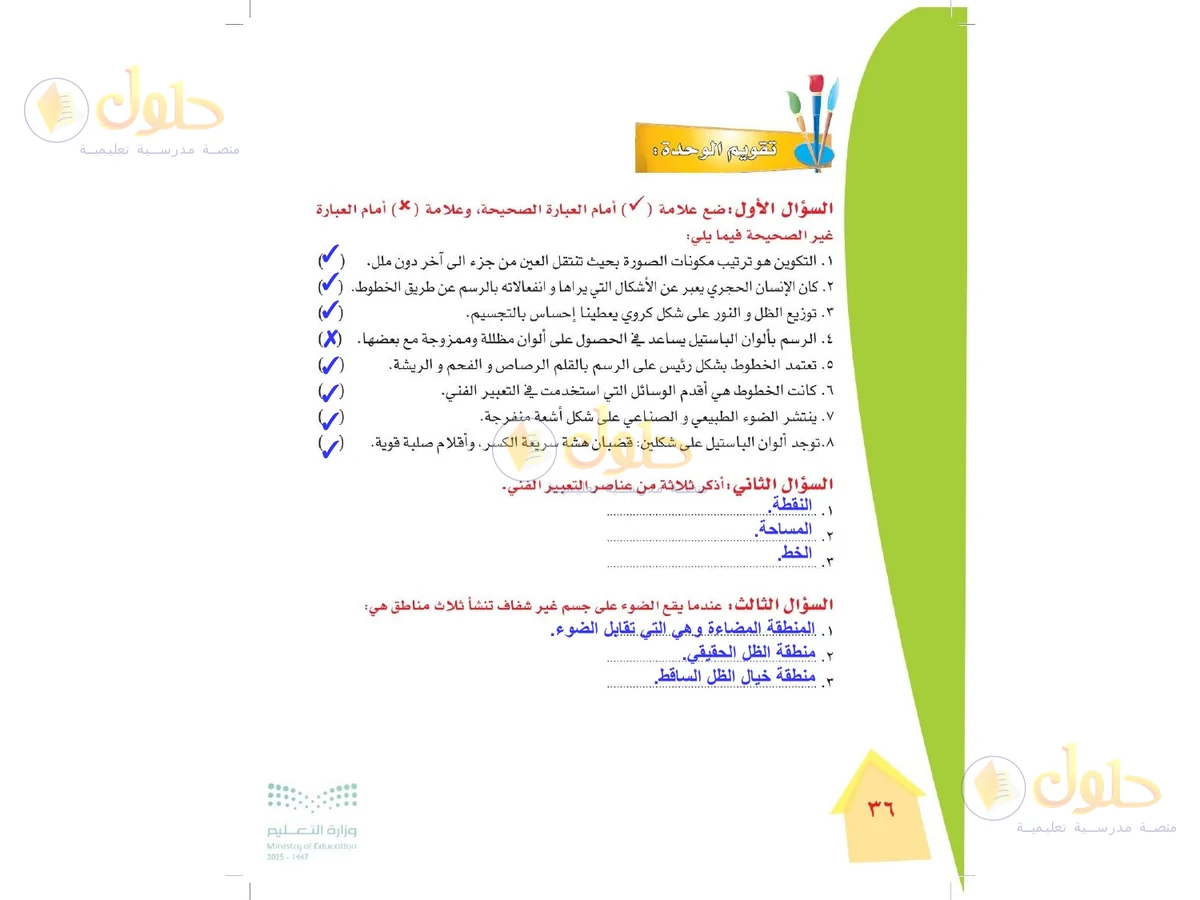 حل التربية الفنية للصف الرابع الابتدائي صفحة 36