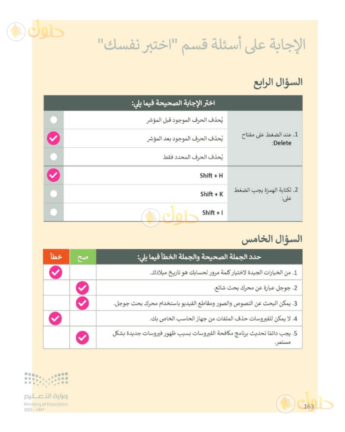 حل المهارات الرقمية للصف الرابع الابتدائي صفحة 163