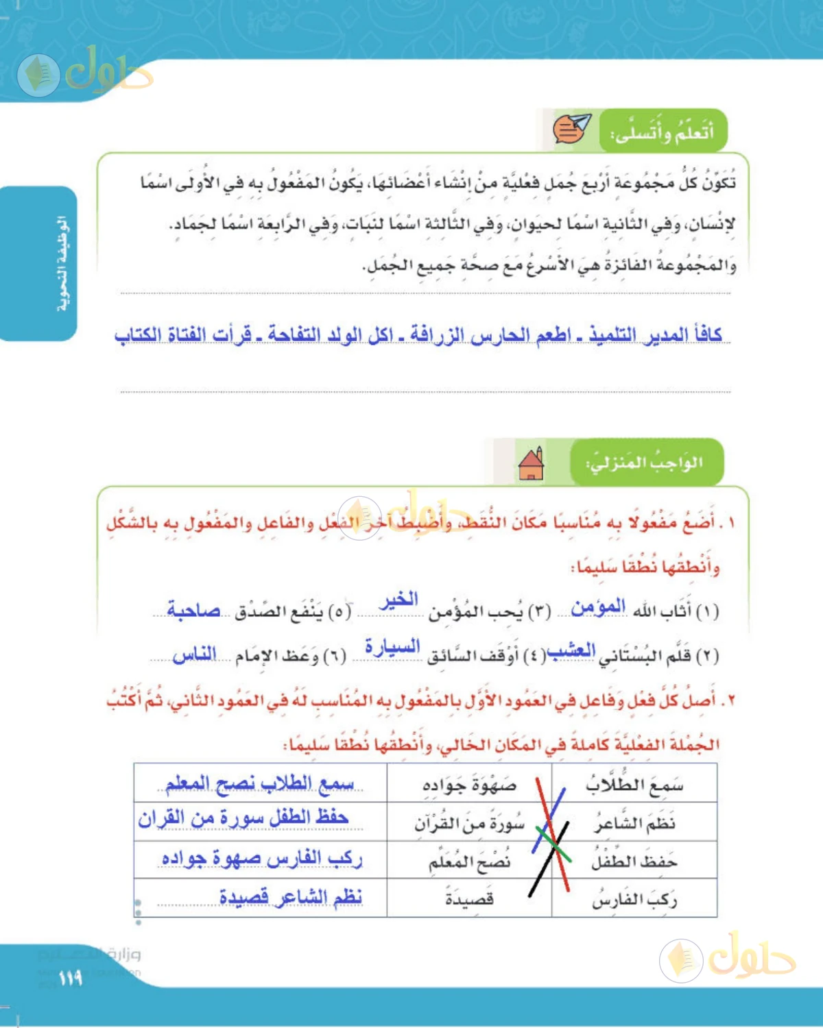حل لغتي الصف الرابع الابتدائي صفحة 119