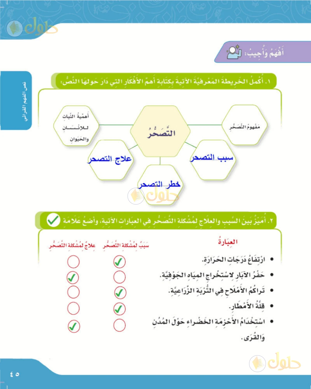 حل لغتي الصف الرابع الابتدائي صفحة 45