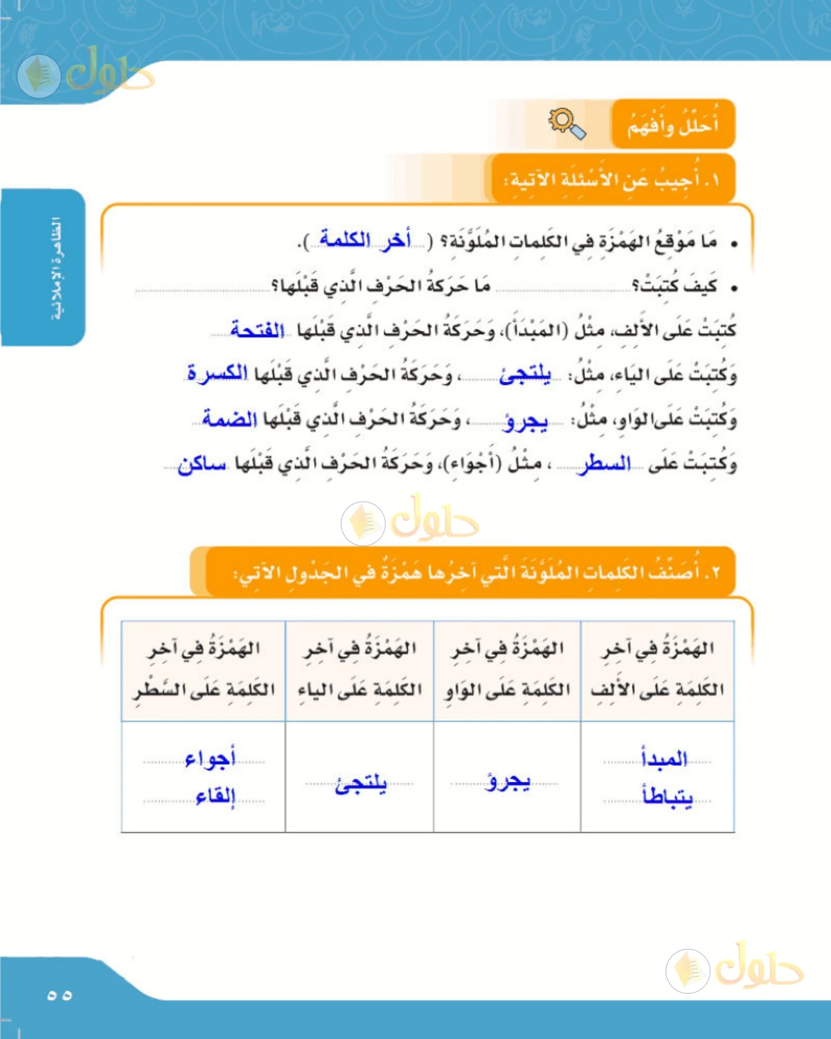 حل لغتي الصف الرابع الابتدائي صفحة 55
