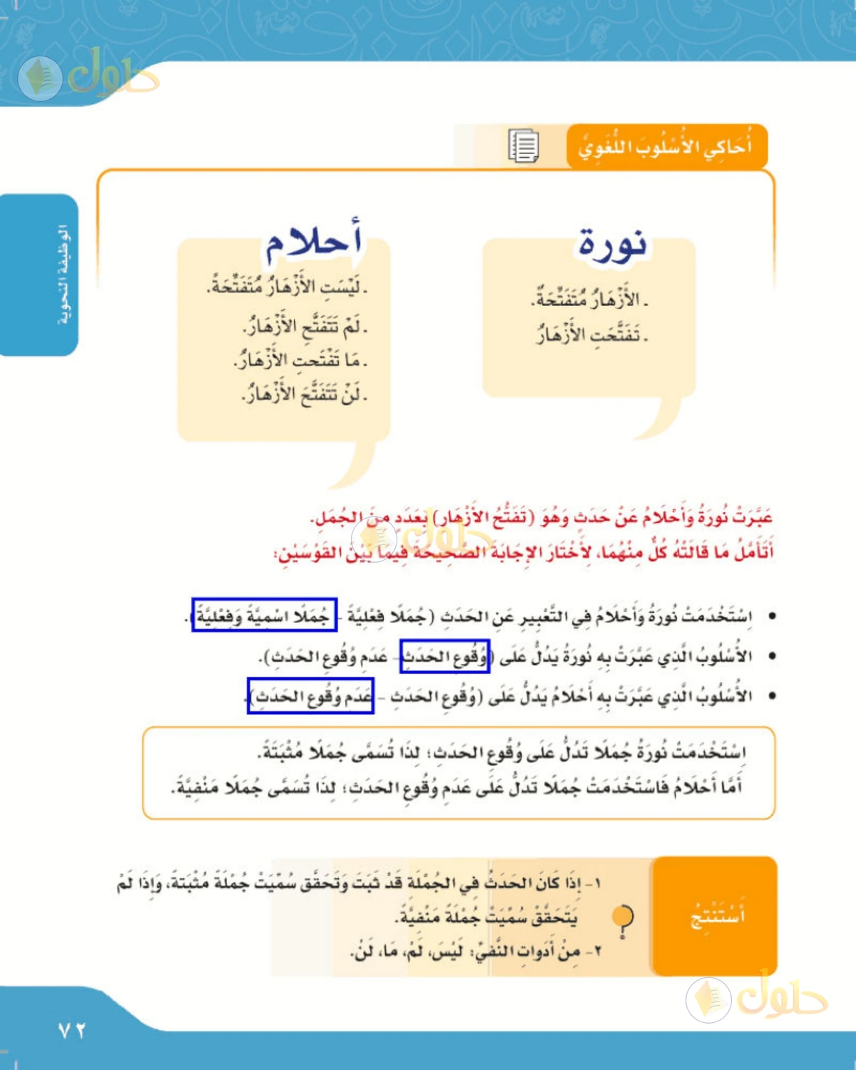 حل لغتي الصف الرابع الابتدائي صفحة 72
