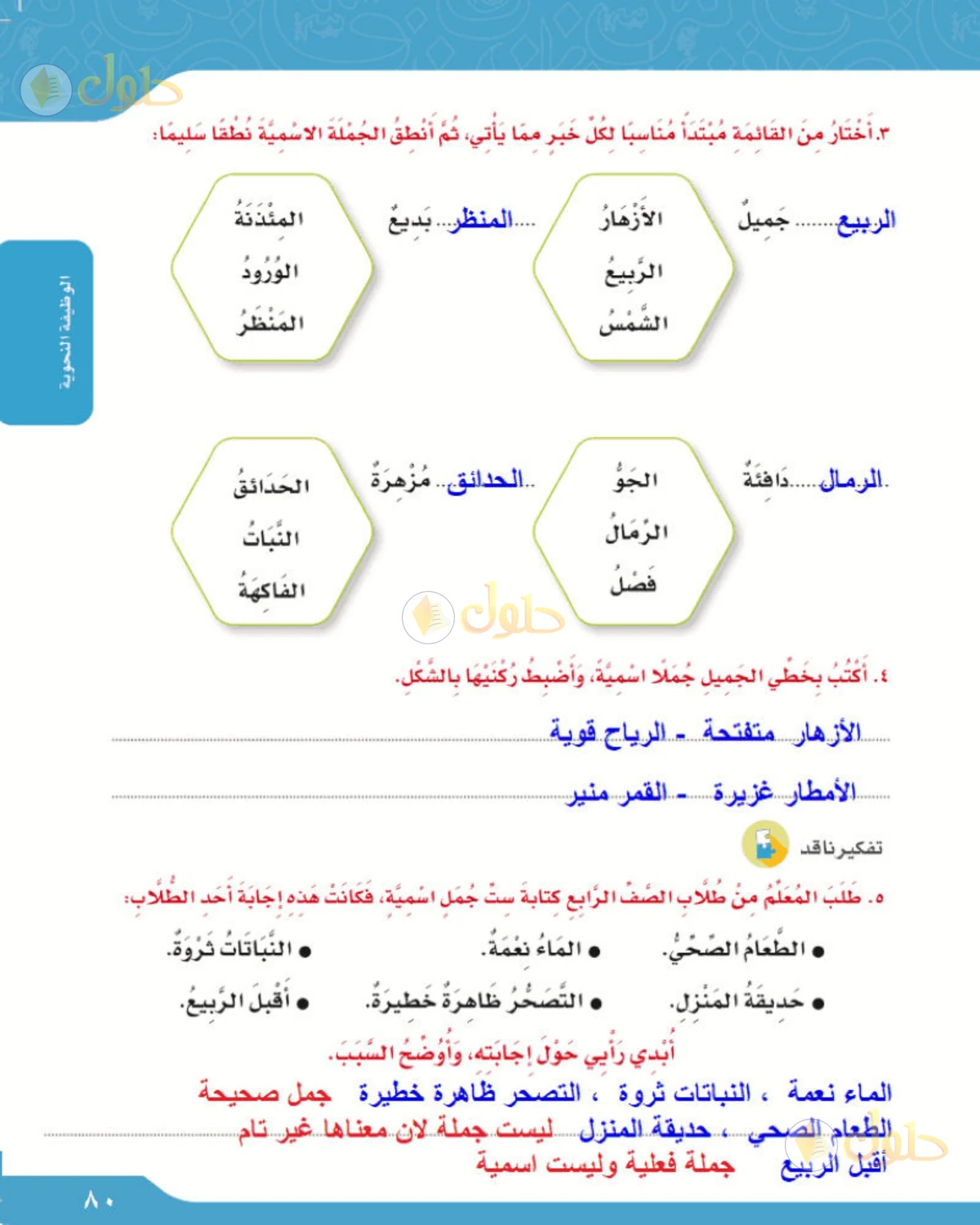 حل لغتي الصف الرابع الابتدائي صفحة 80