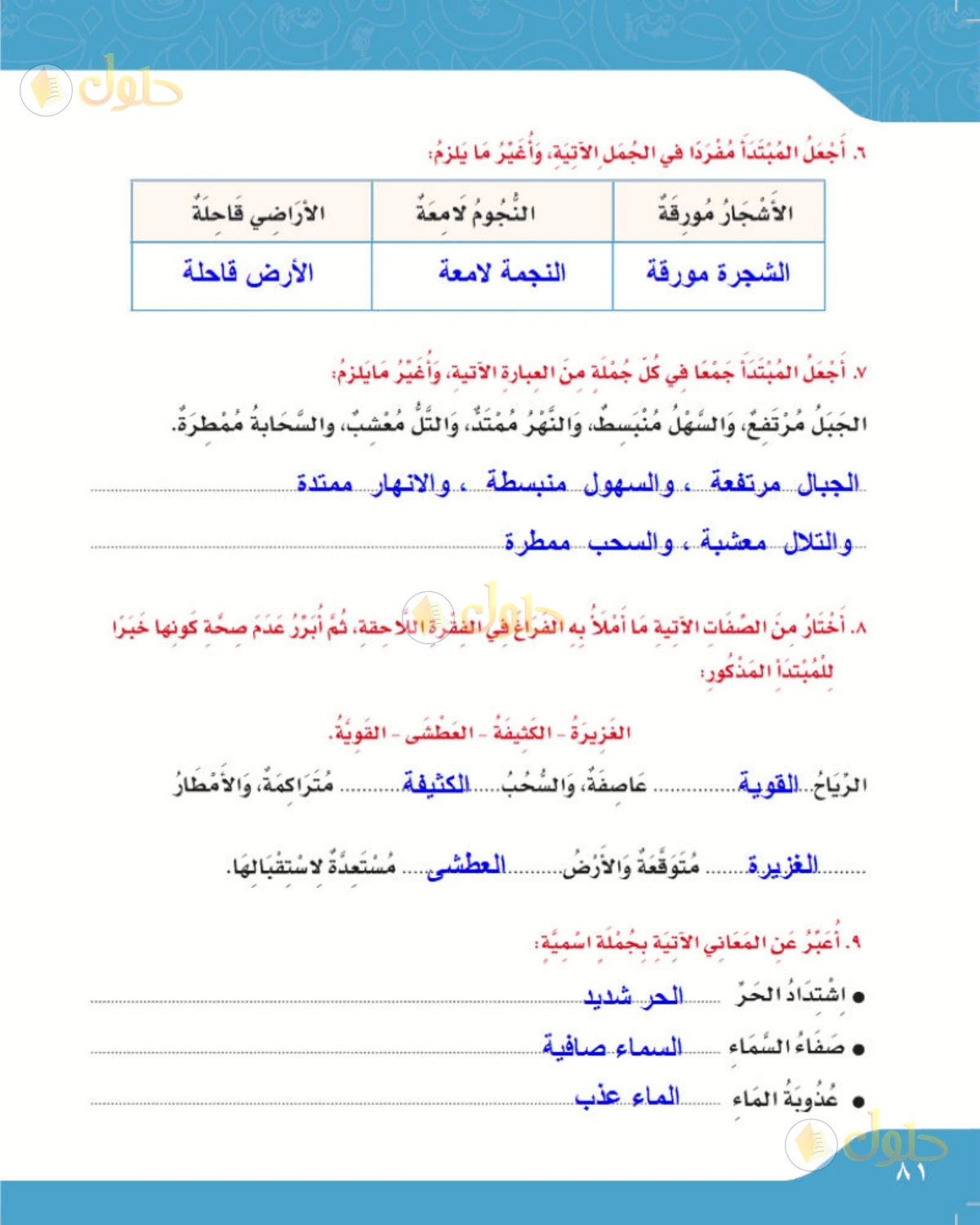 حل لغتي الصف الرابع الابتدائي صفحة 81