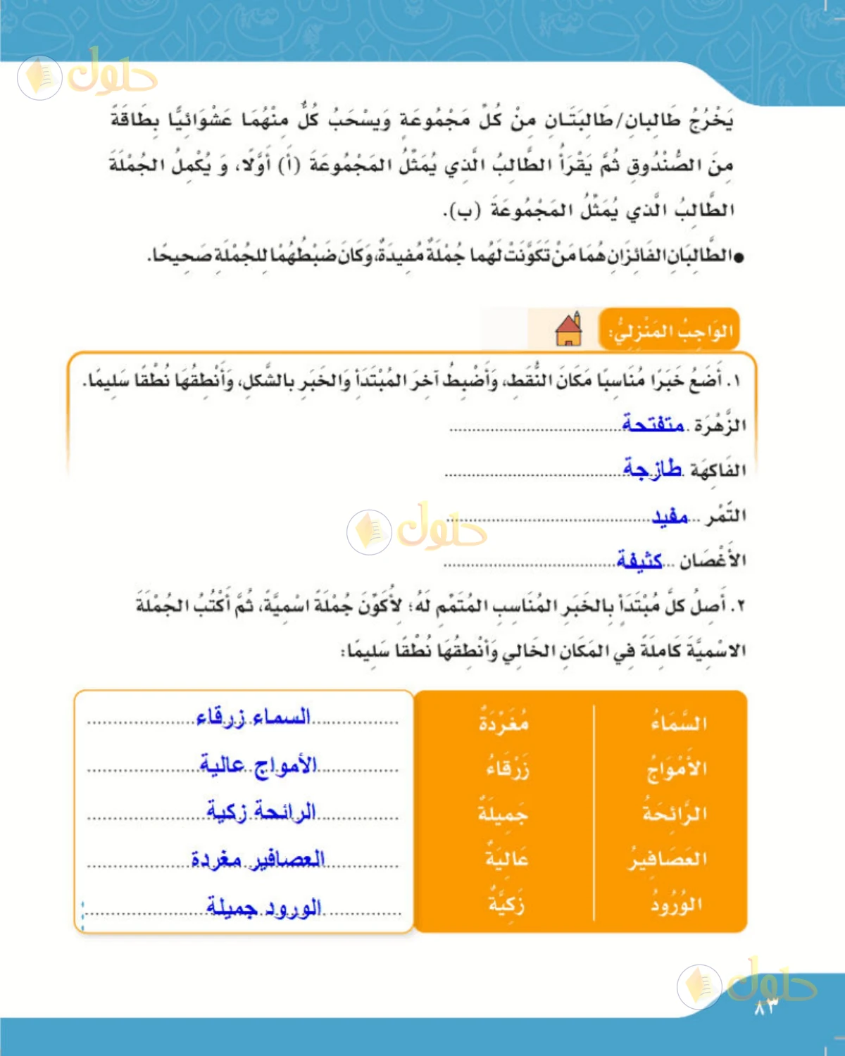 حل لغتي الصف الرابع الابتدائي صفحة 83