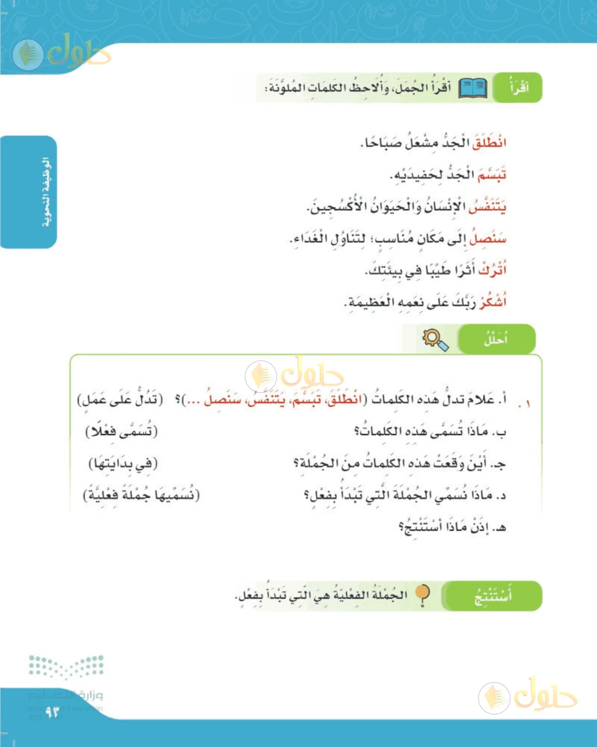 حل لغتي الصف الرابع الابتدائي صفحة 93