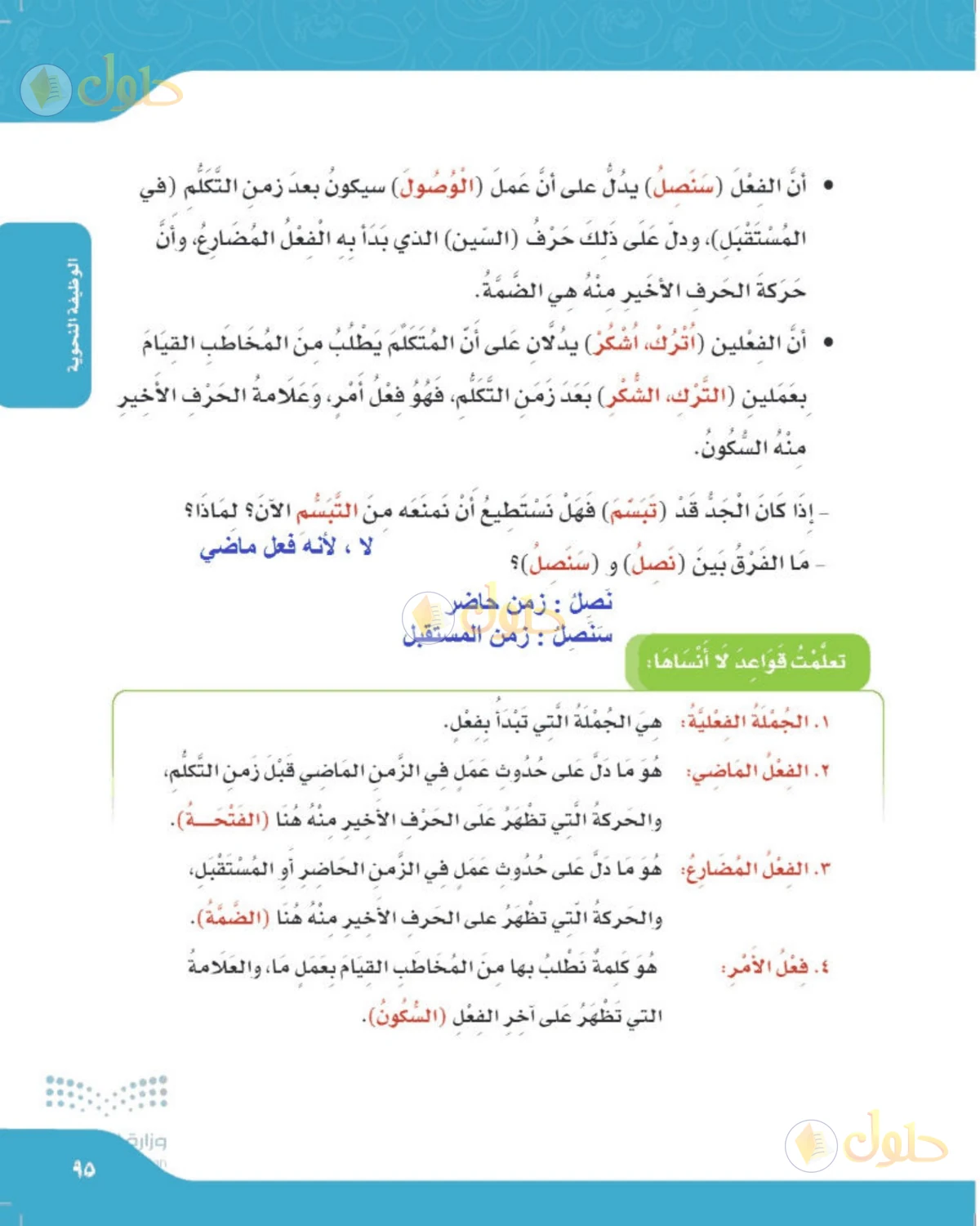 حل لغتي الصف الرابع الابتدائي صفحة 95