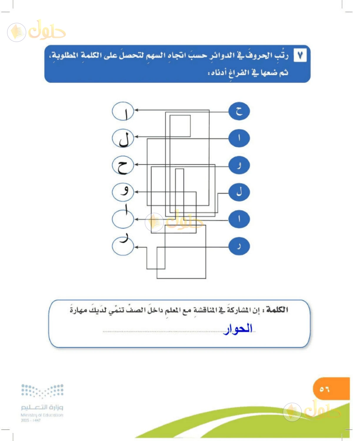 حل المهارات الحياتية والأسرية للصف الرابع الابتدائي صفحة 56
