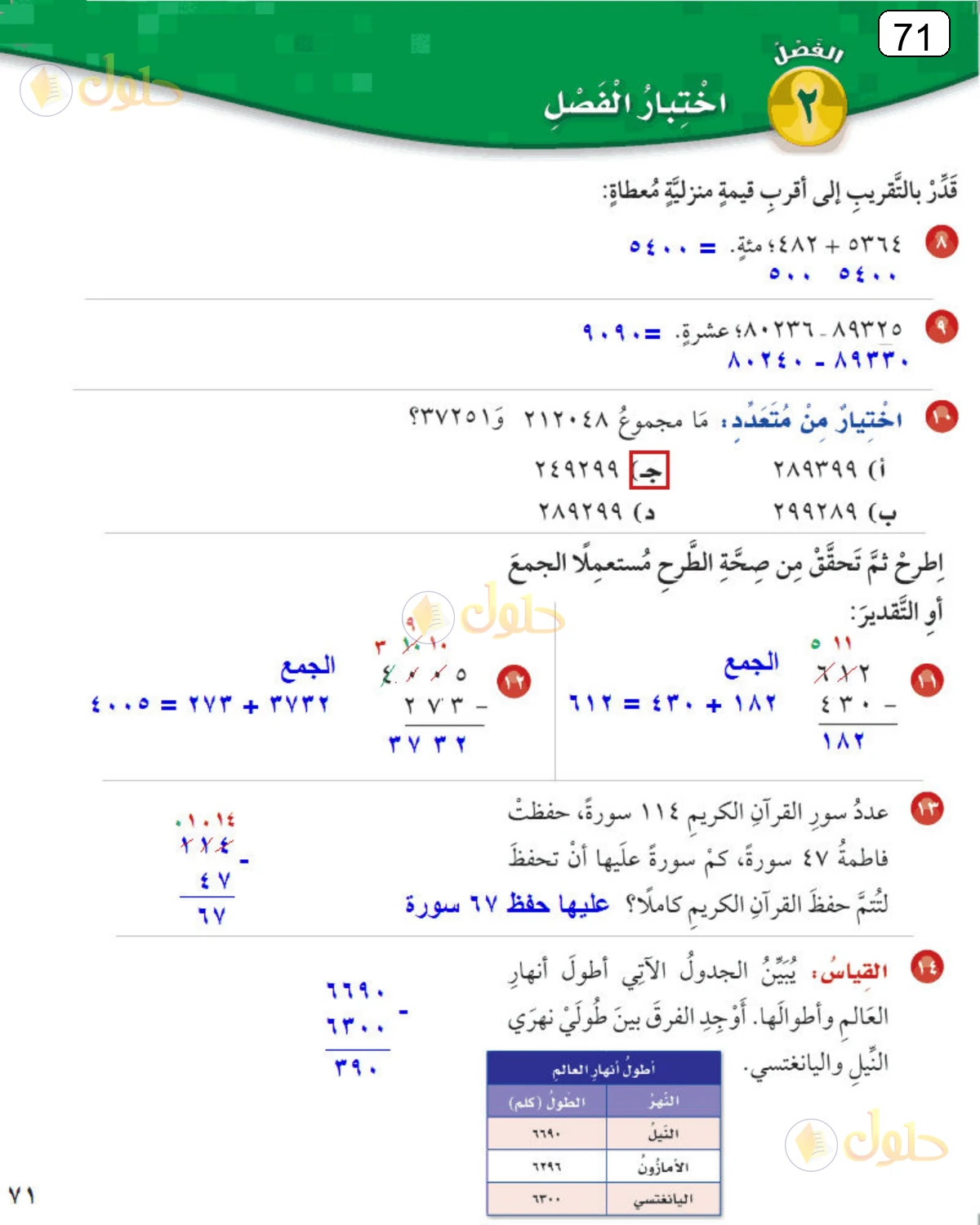 حل الرياضيات للصف الرابع الابتدائي صفحة 71 الجزء 2