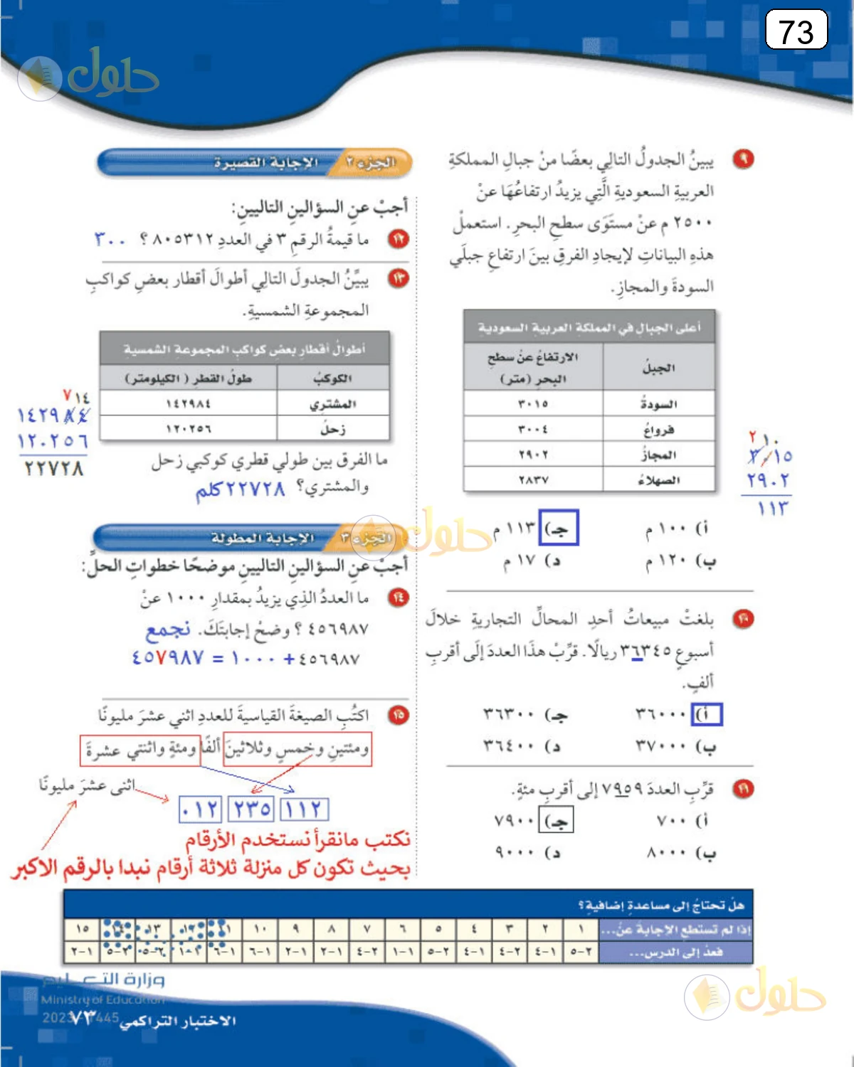 حل الرياضيات للصف الرابع الابتدائي صفحة 73 الجزء 1