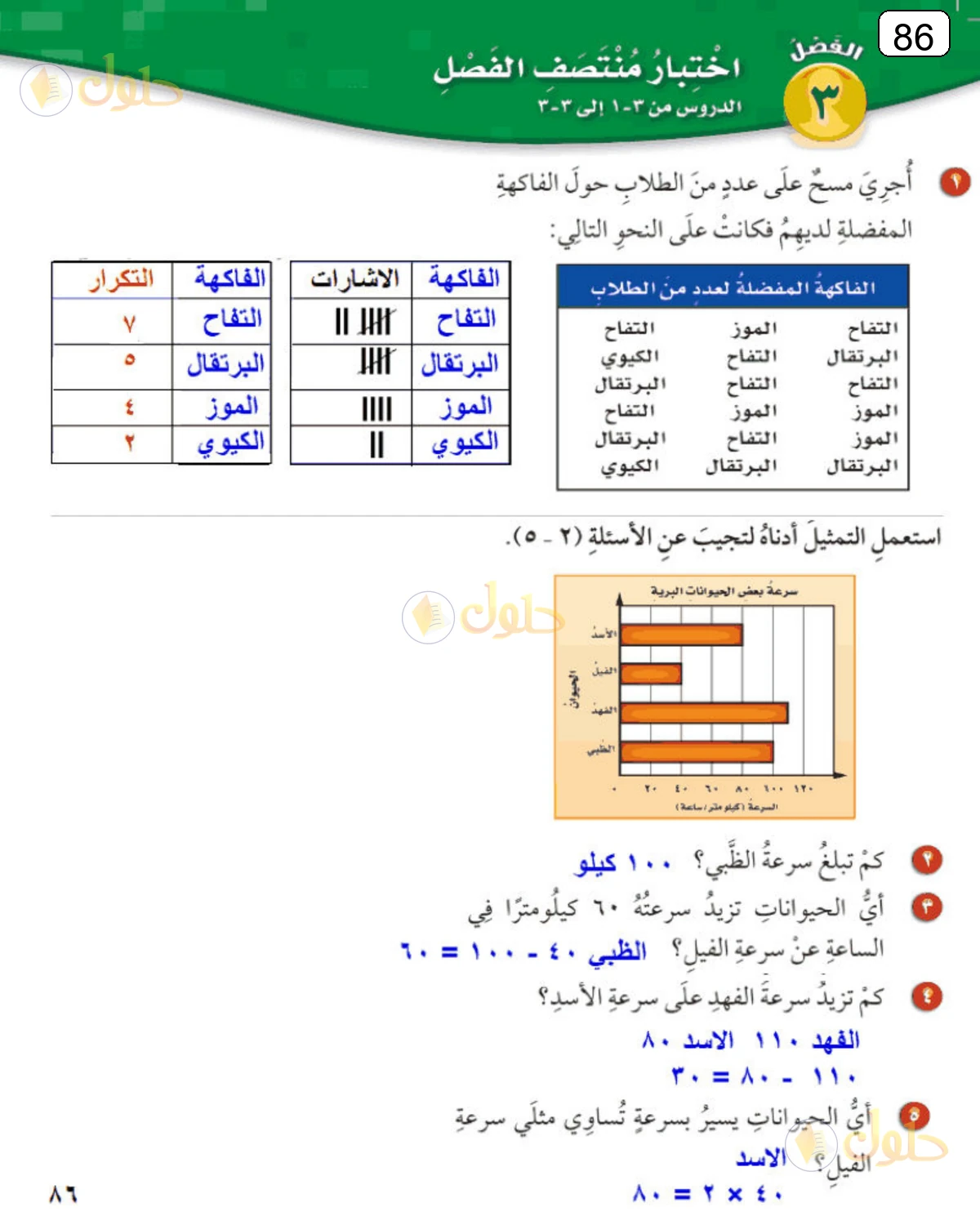 حل الرياضيات للصف الرابع الابتدائي صفحة 86 الجزء 1