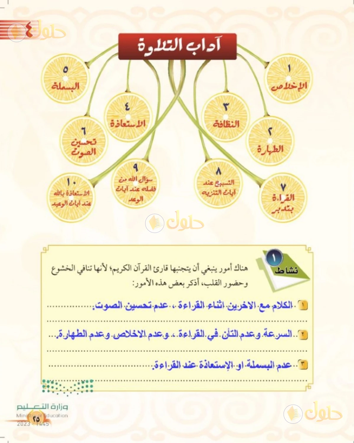 حل التجويد للصف الرابع الابتدائي صفحة 25