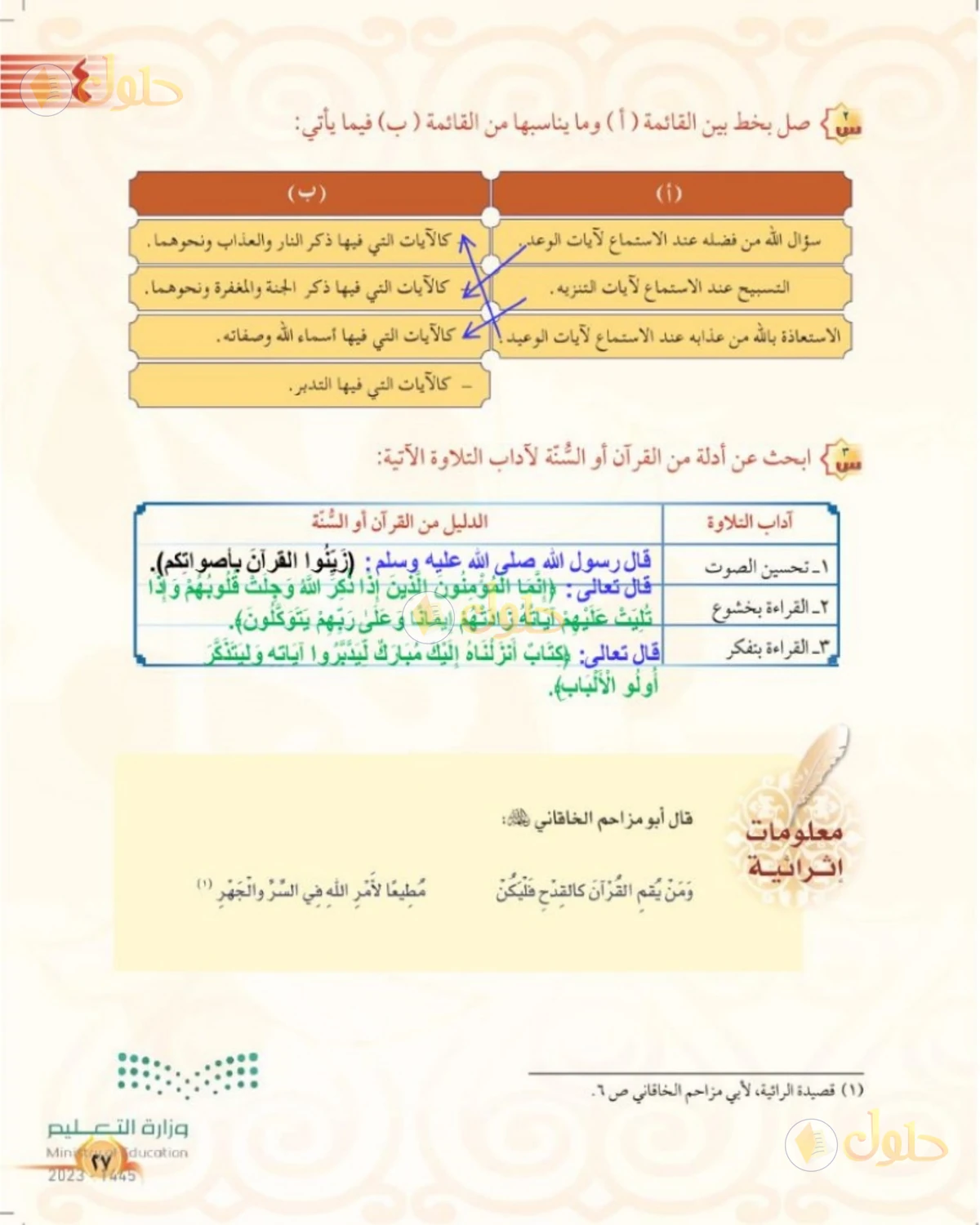 حل التجويد للصف الرابع الابتدائي صفحة 27