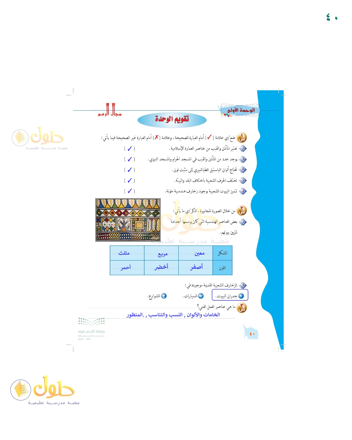 الحل المصور لنشاط التربية الفنية في صفحة ٤٠