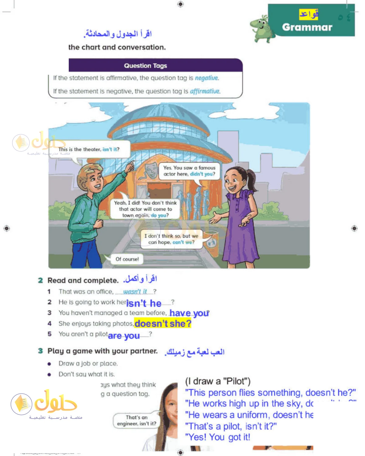 حل اللغة الإنجليزية للصف الخامس الابتدائي كتاب الطالب صفحة 54