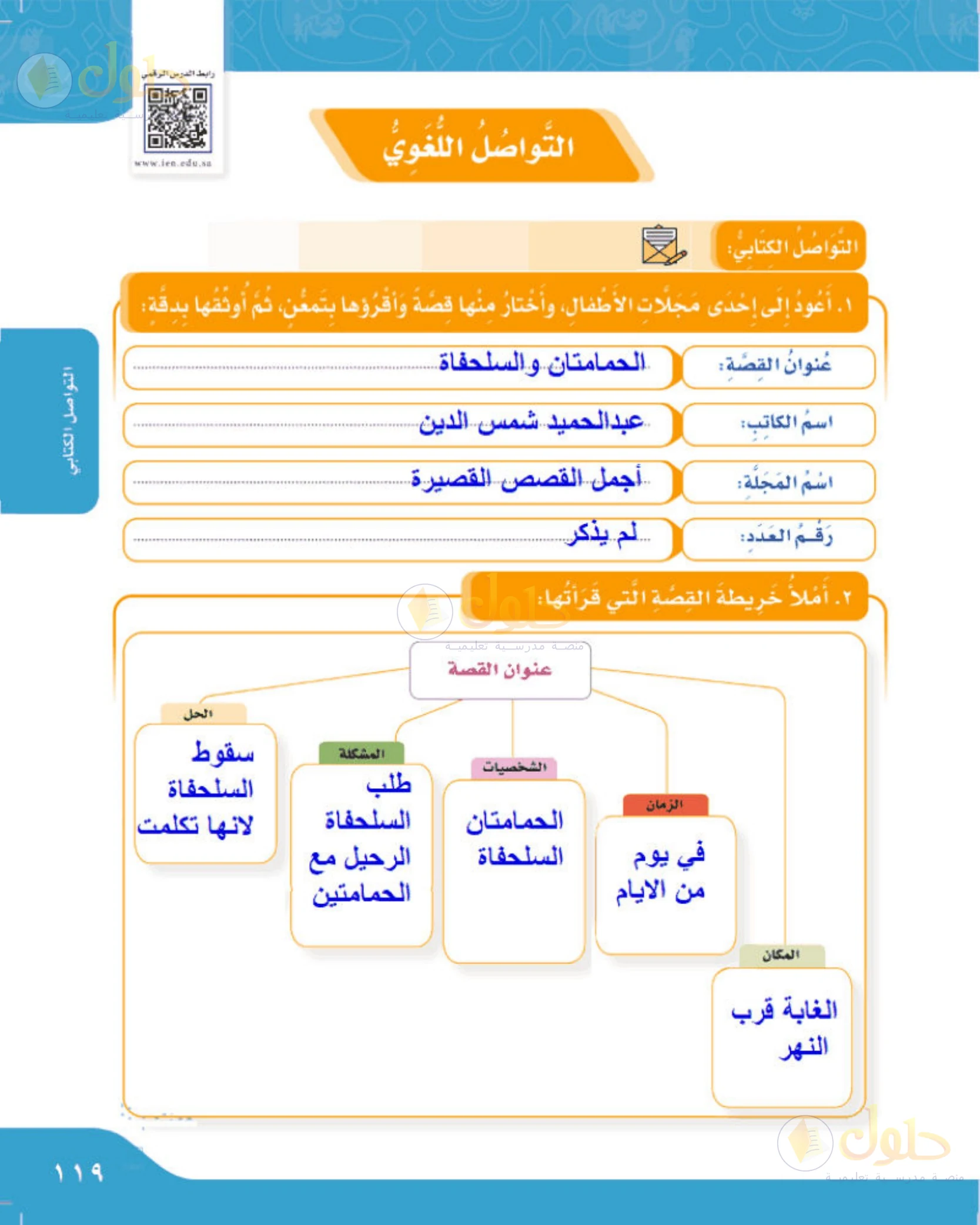 حل لغتي الجميلة للصف الخامس الابتدائي صفحة 120: إعادة كتابة القصة بأسلوب التلميذ