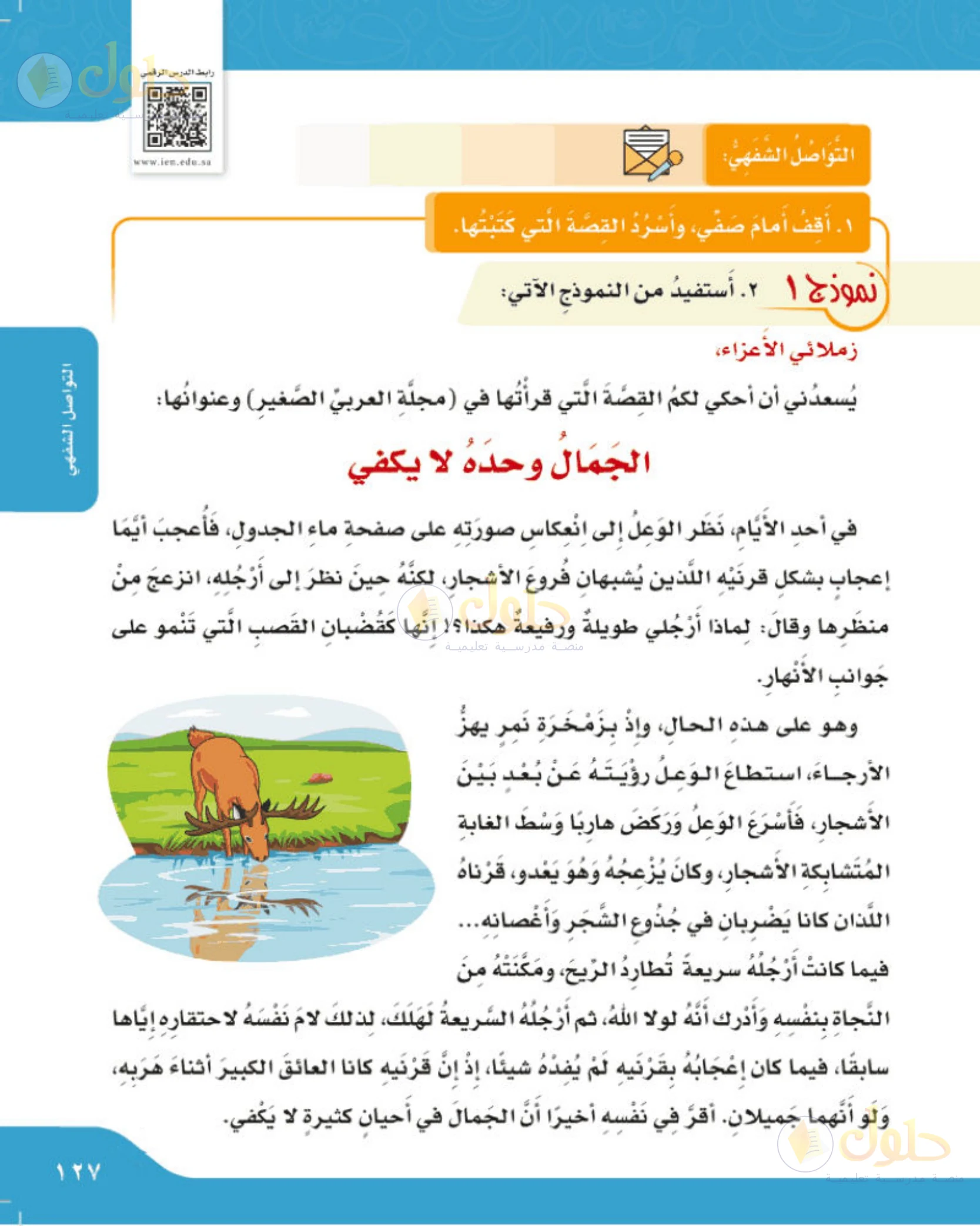 حل لغتي الجميلة للصف الخامس الابتدائي صفحة 128: التواصل الشفهي: الجمال وحده لا يكفي