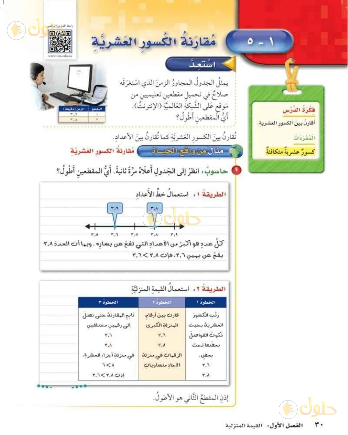 حل رياضيات الصف الخامس الابتدائي صفحة 30 الجزء 1