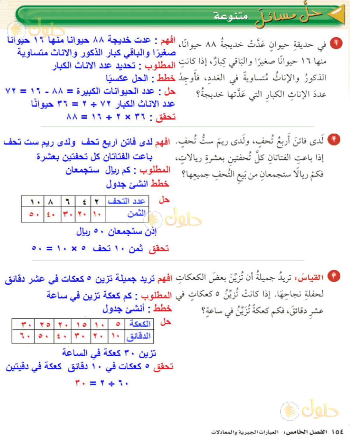 حل رياضيات الصف الخامس الابتدائي صفحة 154 الجزء 1