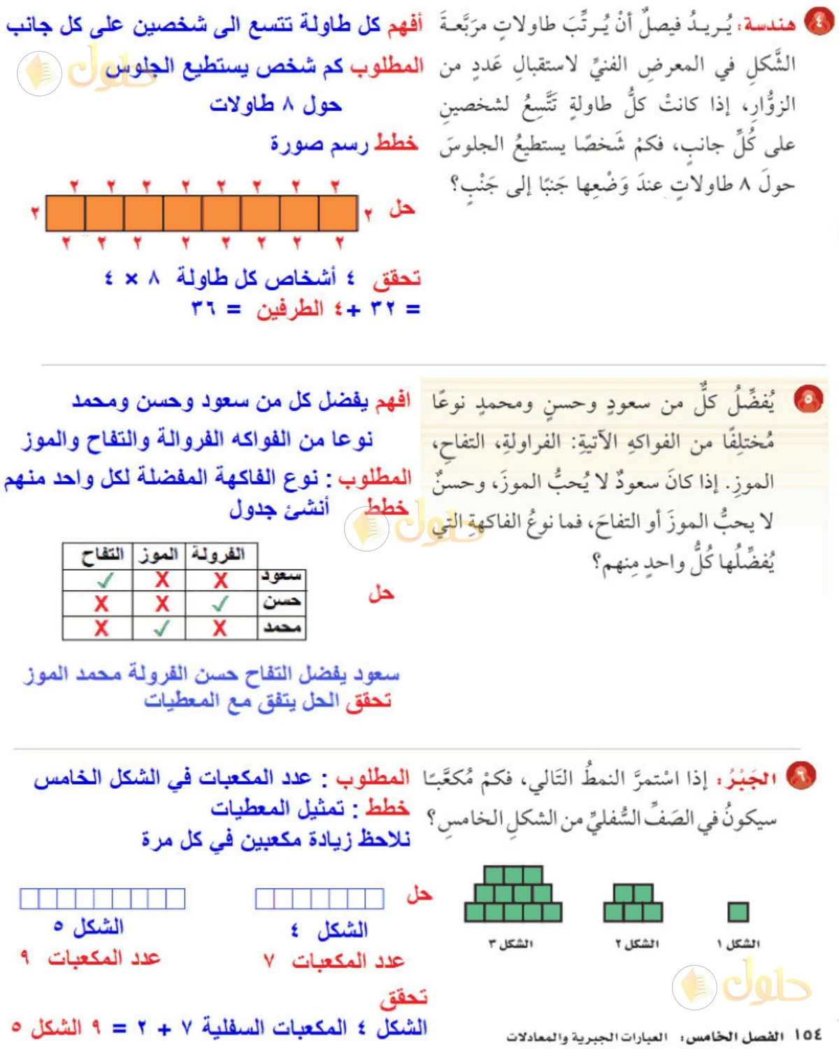 حل رياضيات الصف الخامس الابتدائي صفحة 154 الجزء 2