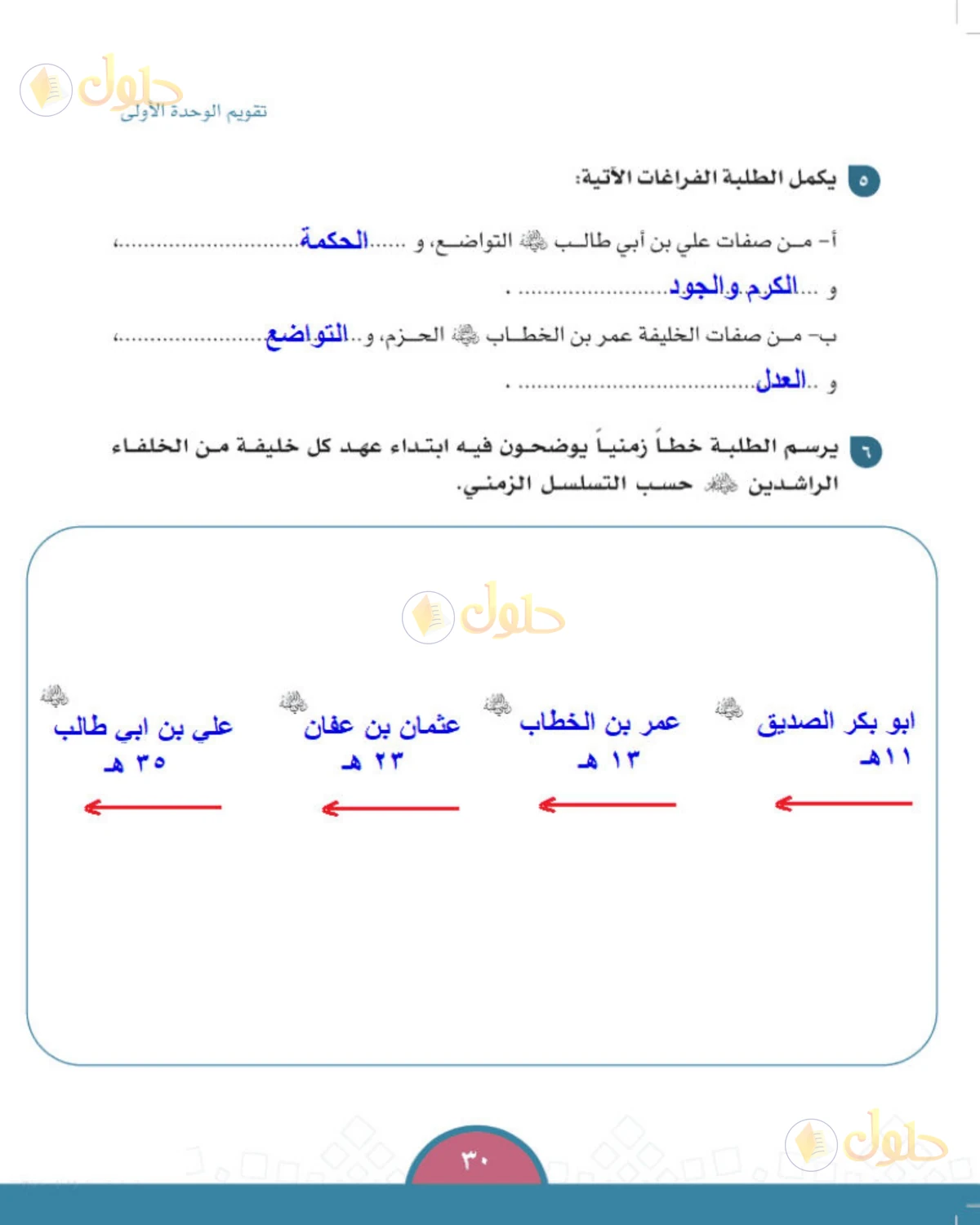 حل الدراسات الاجتماعية للصف الخامس الابتدائي صفحة 30