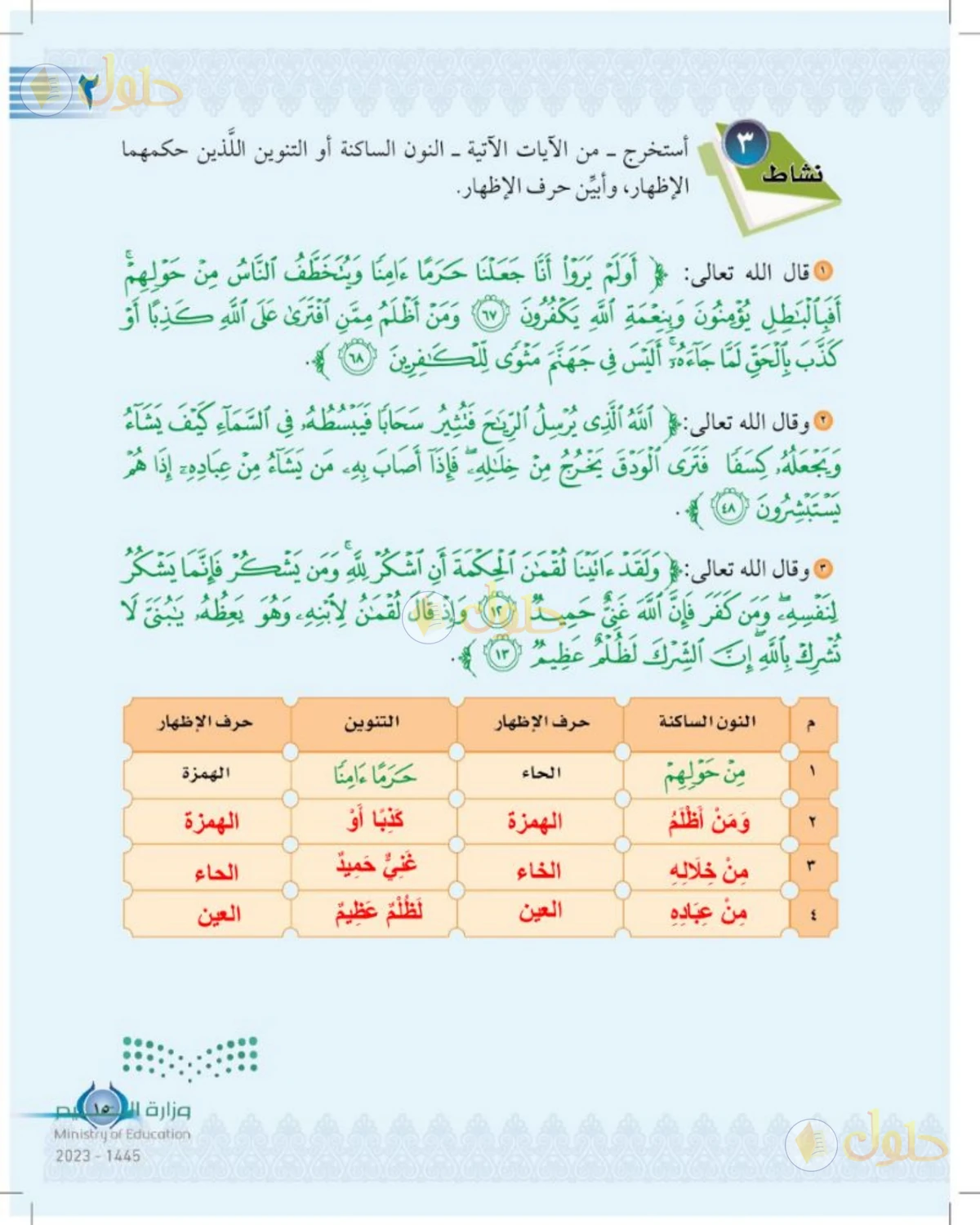 حل التجويد للصف الخامس الابتدائي صفحة 15