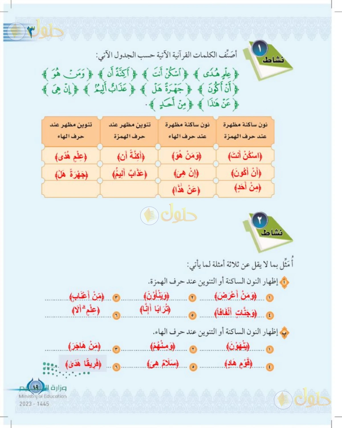حل التجويد للصف الخامس الابتدائي صفحة 19