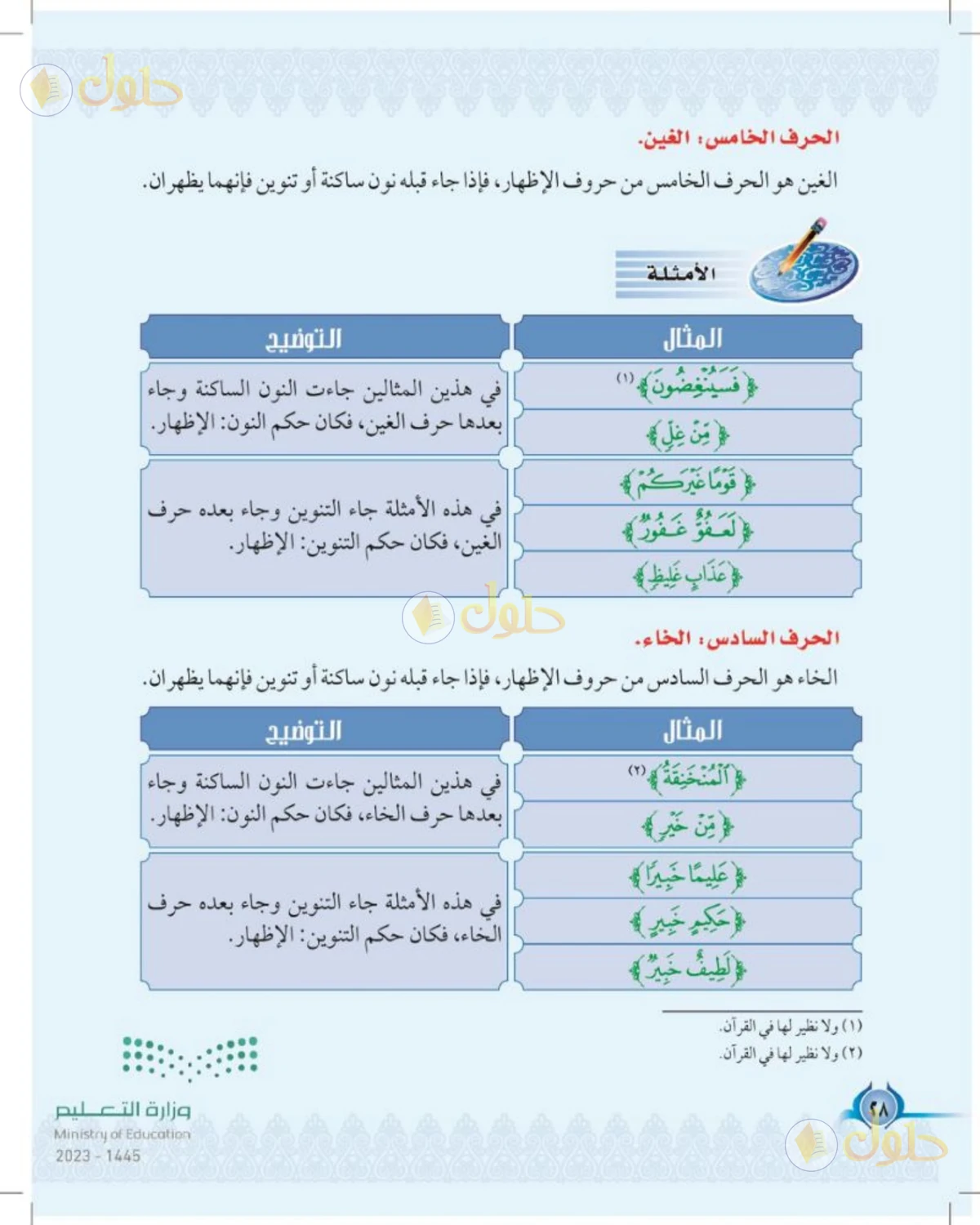 حل التجويد للصف الخامس الابتدائي صفحة 28
