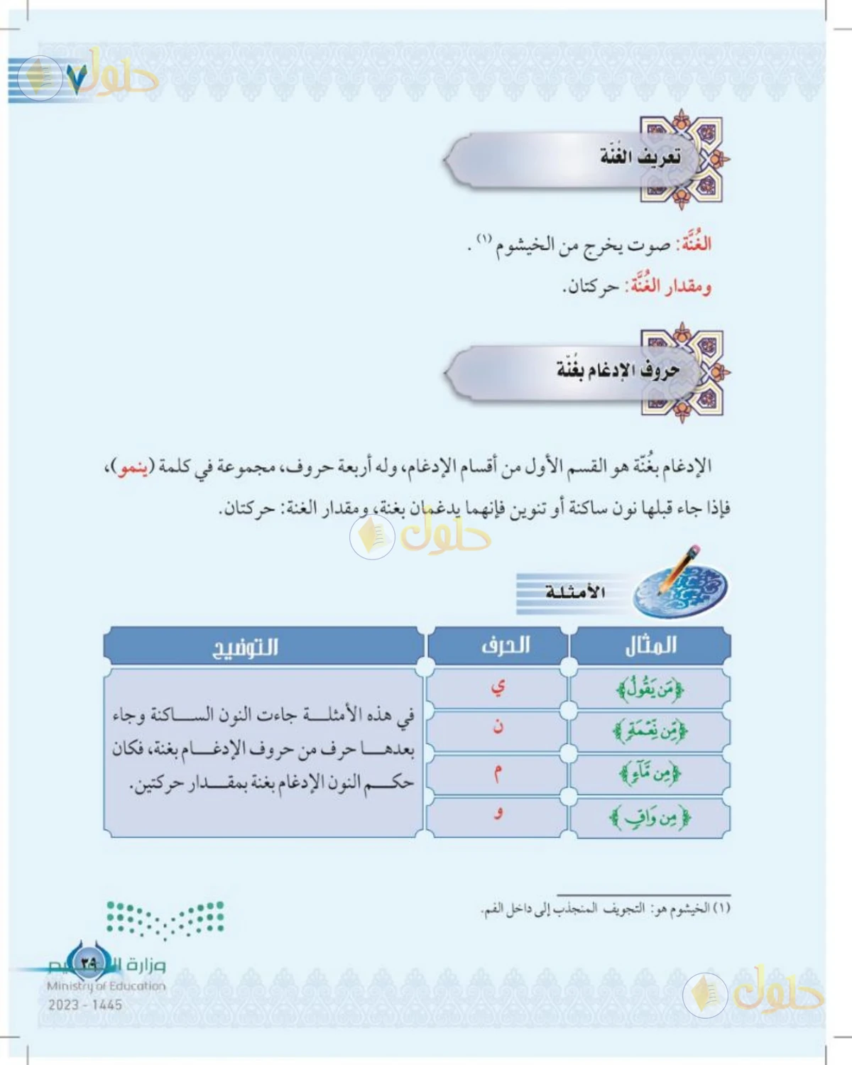 حل التجويد للصف الخامس الابتدائي صفحة 39