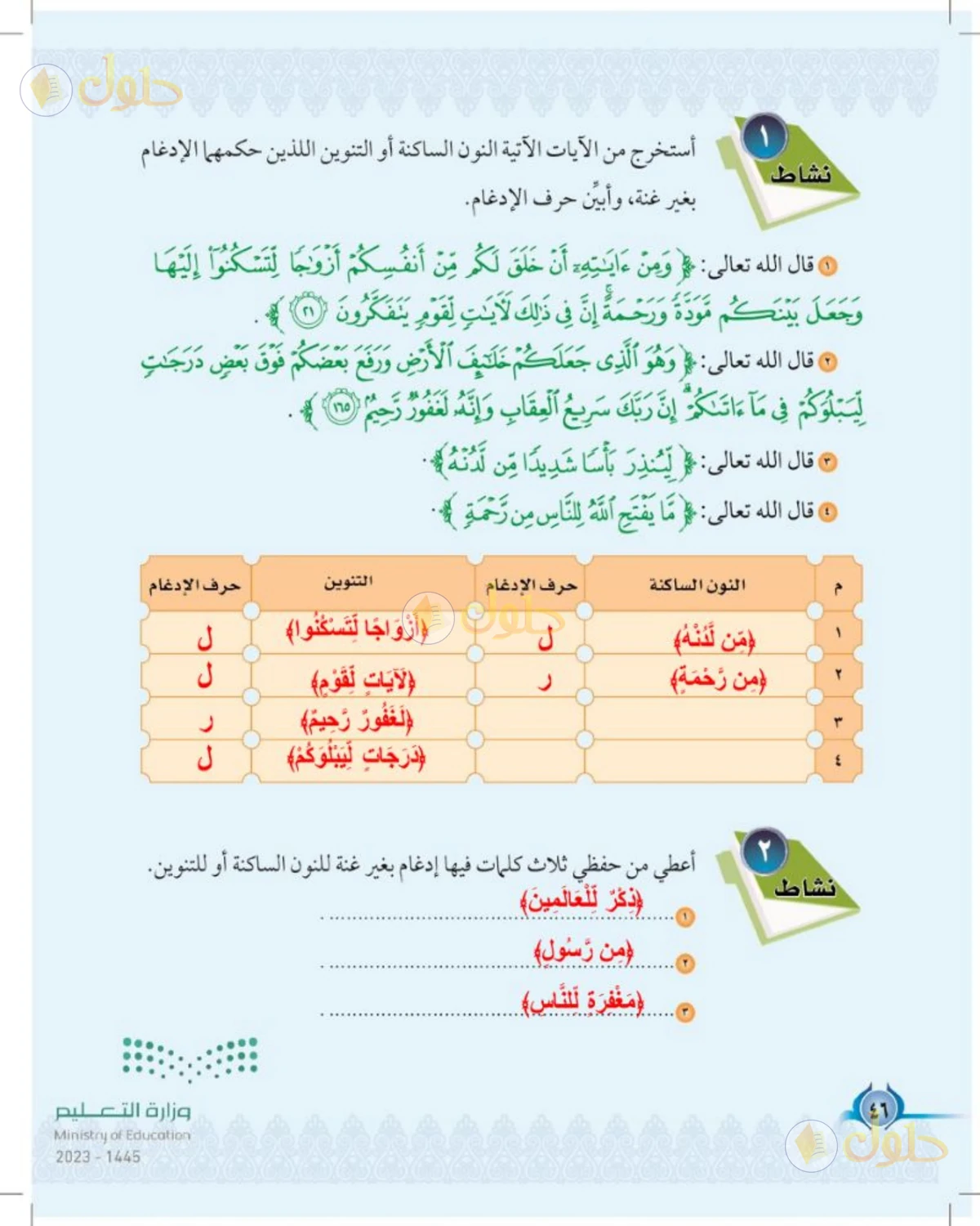 حل التجويد للصف الخامس الابتدائي صفحة 46