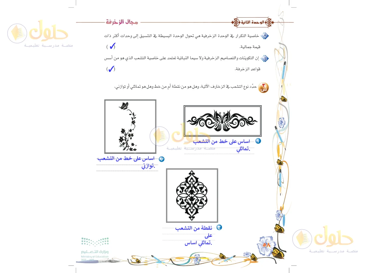 حل التربية الفنية للصف السادس الابتدائي صفحة 58