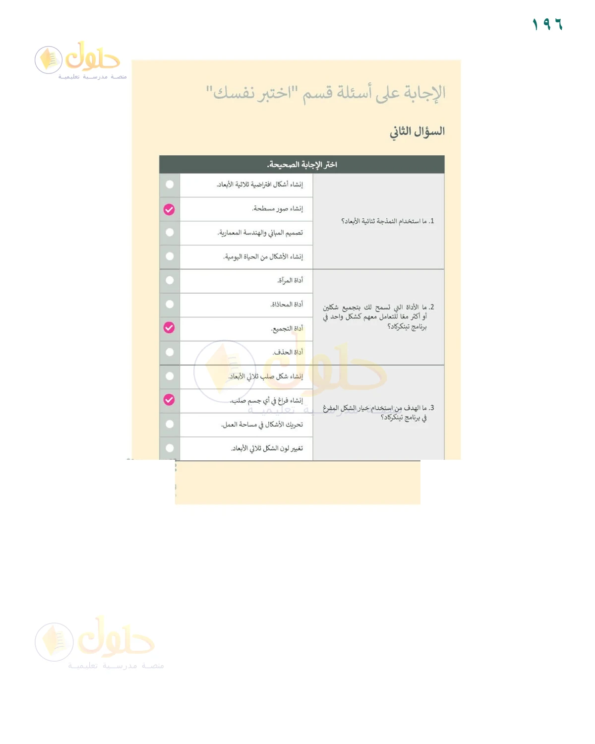 حل السؤال الثالث — صفحة ١٩٦، حل صفحة 196 للصف السادس