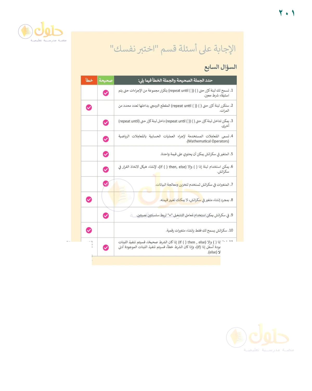 حل السؤال الثامن — صفحة ٢٠١، حل صفحة 201 للصف السادس