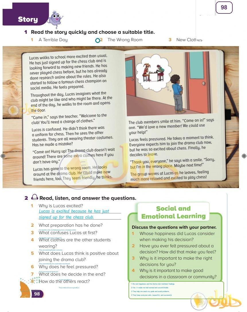 حل كتاب الطالب اللغة الإنجليزية سادس ابتدائي صفحة 98 — Recent Events — Story