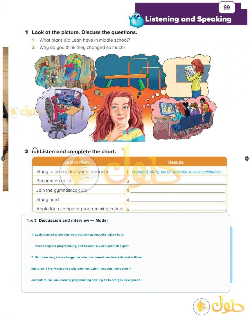 حل كتاب الطالب اللغة الإنجليزية سادس ابتدائي صفحة 99 — Recent Events — Listening and Speaking