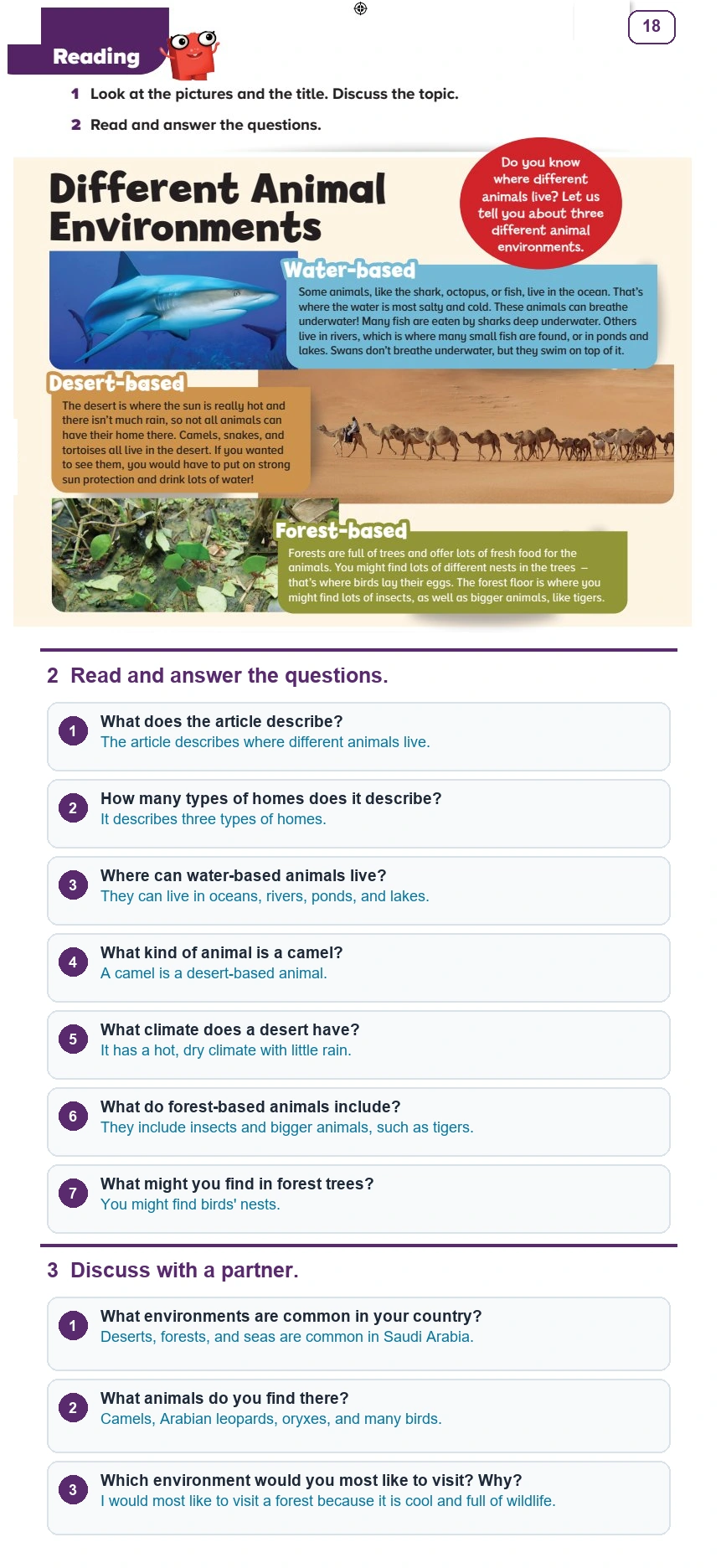حل كتاب الطالب اللغة الإنجليزية سادس ابتدائي صفحة 18 — Living Things — Reading