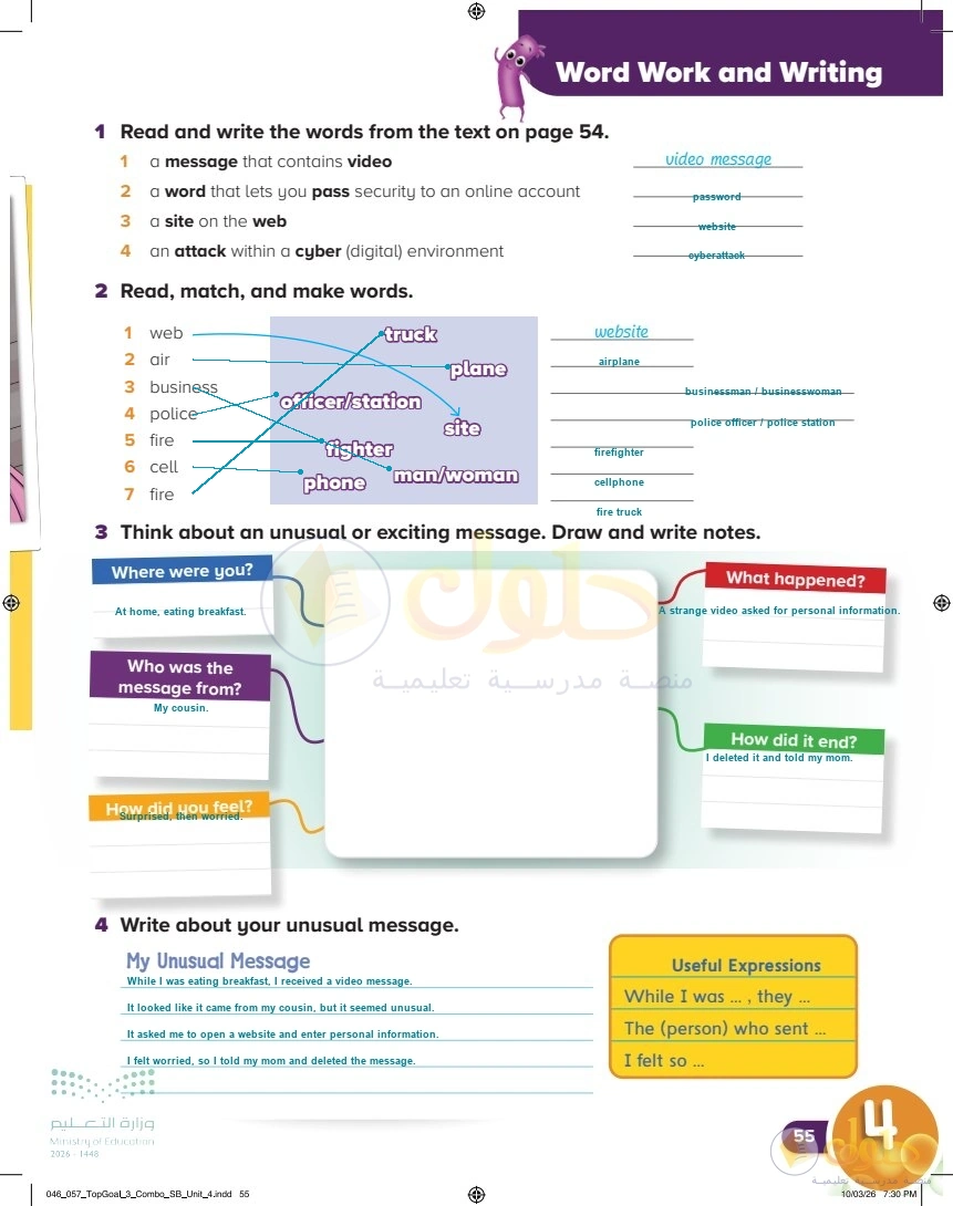 حل كتاب الطالب اللغة الإنجليزية سادس ابتدائي صفحة 55 — Professions — Word Work and Writing