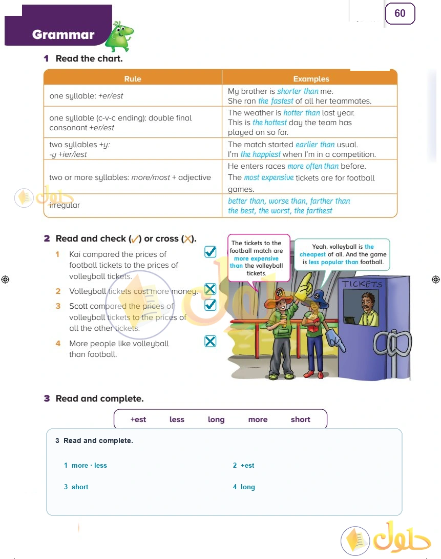 حل كتاب الطالب اللغة الإنجليزية سادس ابتدائي صفحة 60 — World Sports — Grammar