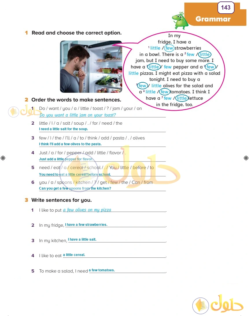 حل كتاب النشاط اللغة الإنجليزية سادس ابتدائي صفحة 143 — Lifestyles — Grammar