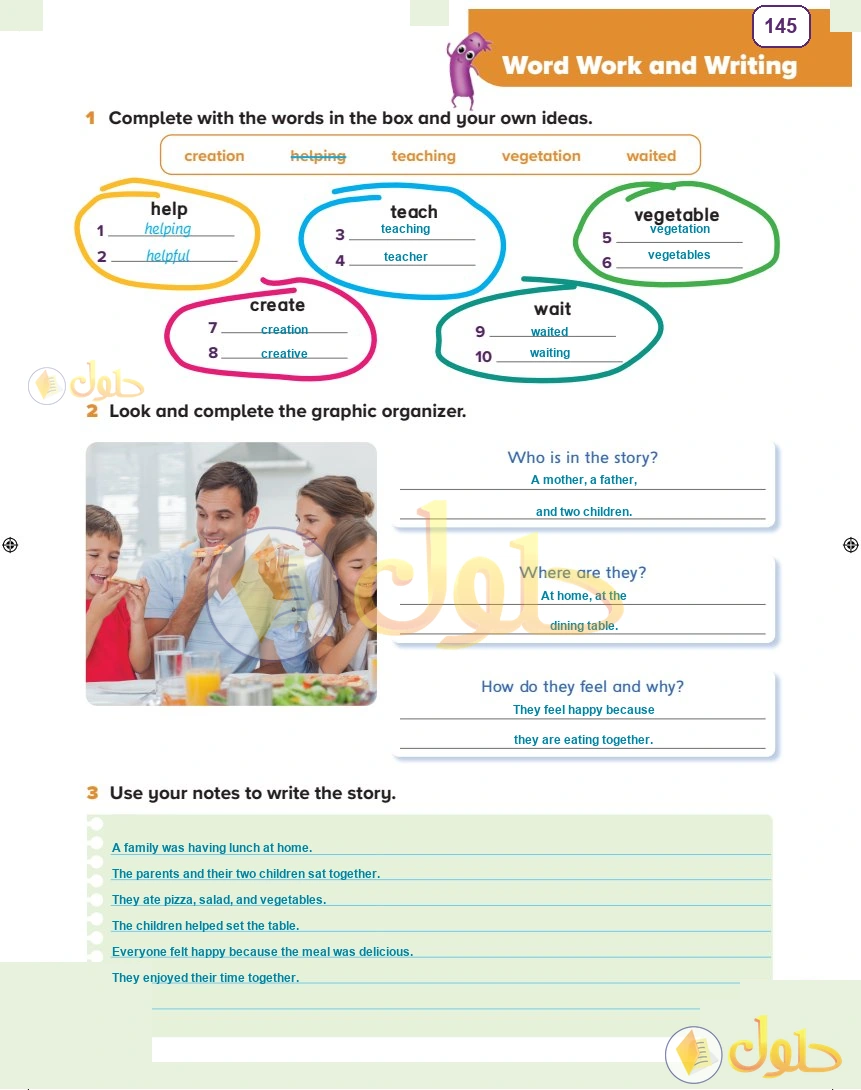 حل كتاب النشاط اللغة الإنجليزية سادس ابتدائي صفحة 145 — Lifestyles — Word Work and Writing