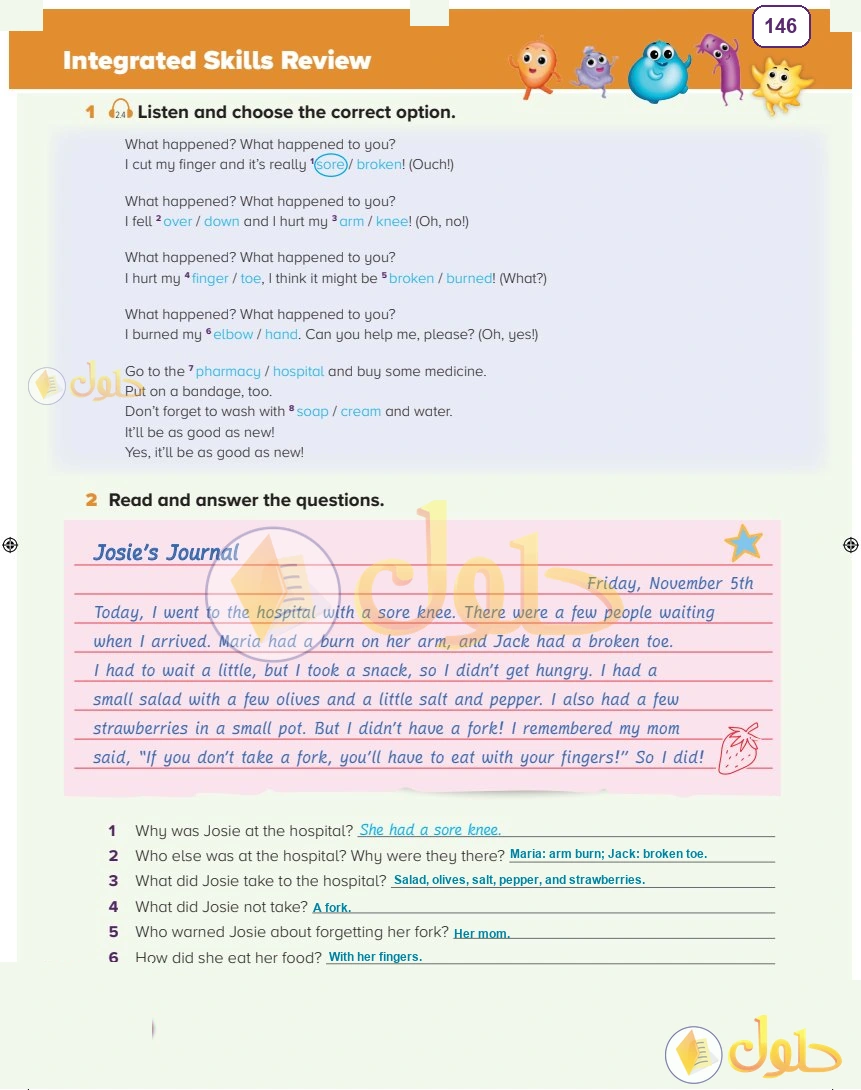حل كتاب النشاط اللغة الإنجليزية سادس ابتدائي صفحة 146 — Lifestyles — Integrated Skills Review