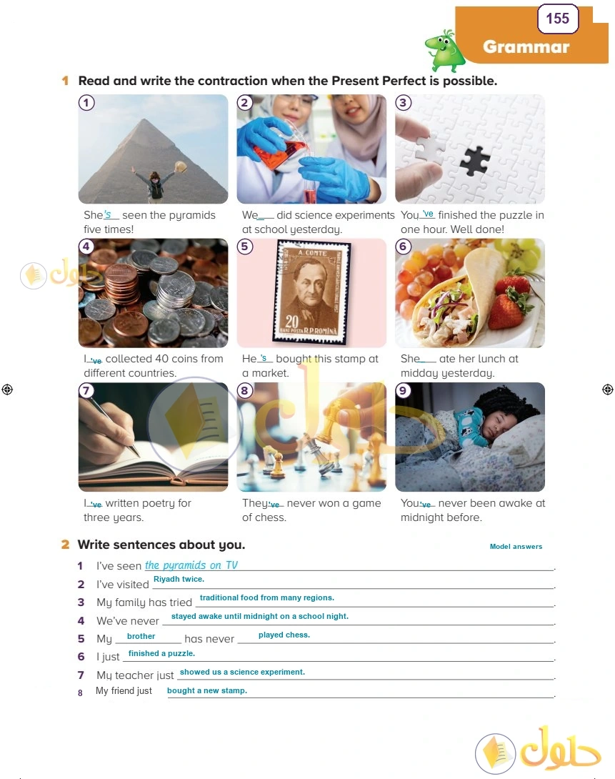 حل كتاب النشاط اللغة الإنجليزية سادس ابتدائي صفحة 155 — Interests — Grammar