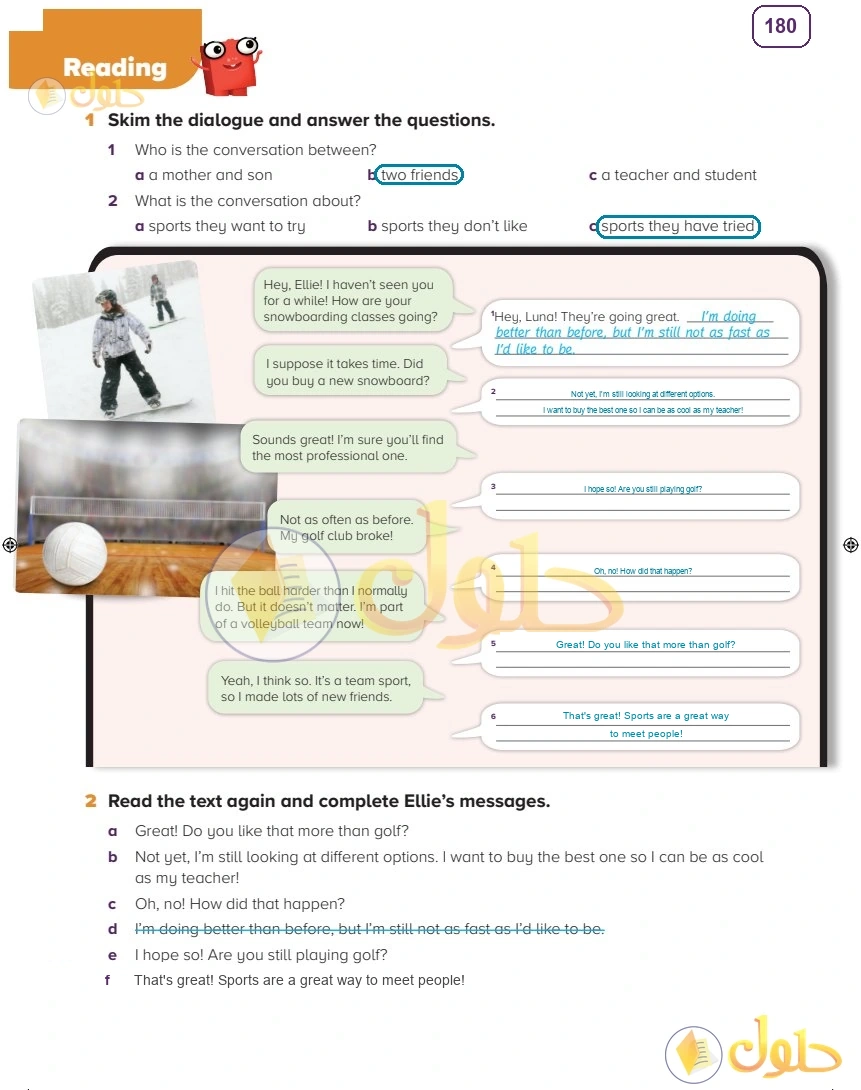 حل كتاب النشاط اللغة الإنجليزية سادس ابتدائي صفحة 180 — World Sports — Reading