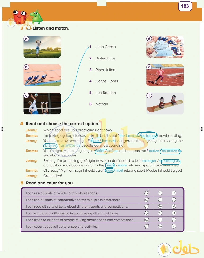 حل كتاب النشاط اللغة الإنجليزية سادس ابتدائي صفحة 183 — World Sports — Activities