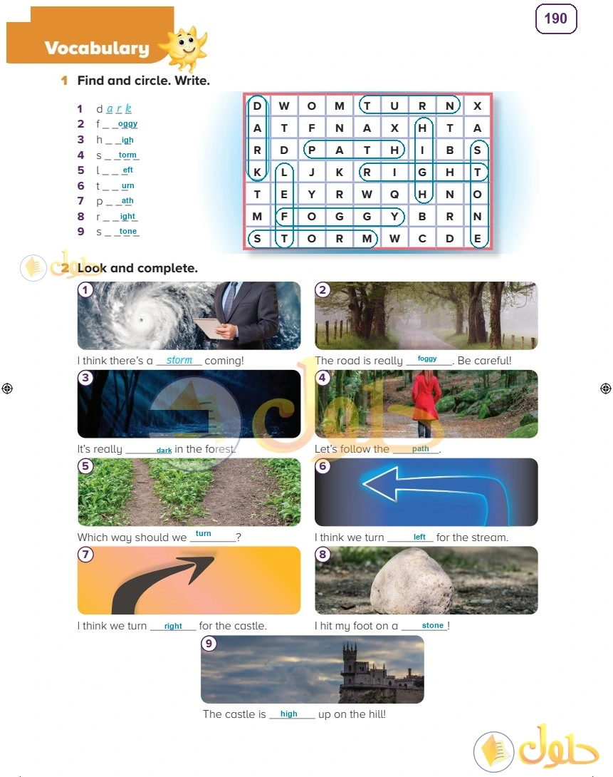 حل كتاب النشاط اللغة الإنجليزية سادس ابتدائي صفحة 190 — Environments — Vocabulary