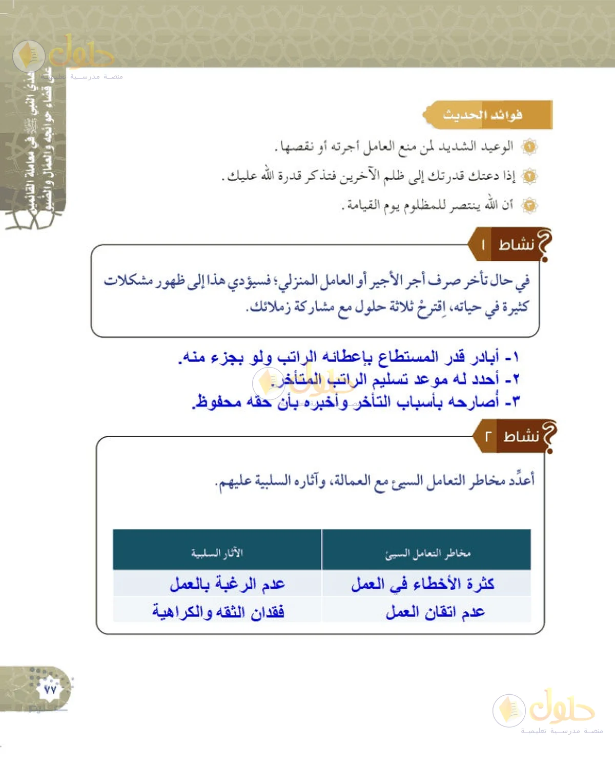 حل الحديث والسيرة للصف السادس الابتدائي صفحة 77