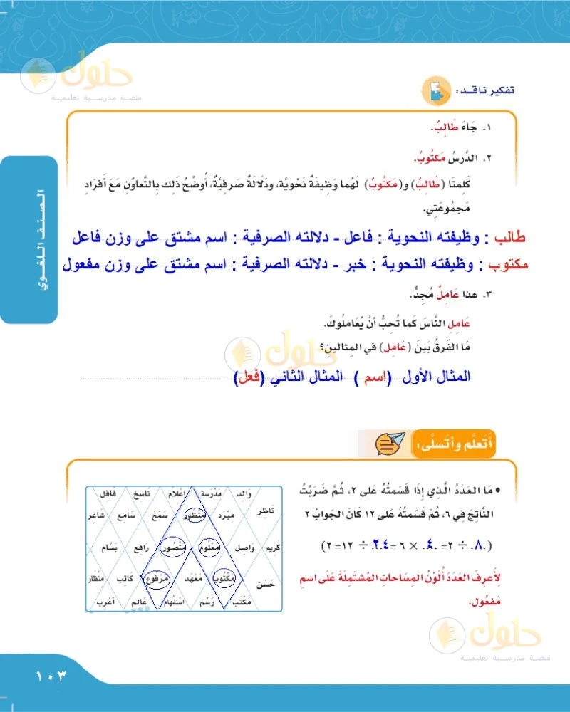 حل لغتي الجميلة للصف السادس الابتدائي صفحة 103: الوظيفة والدلالة