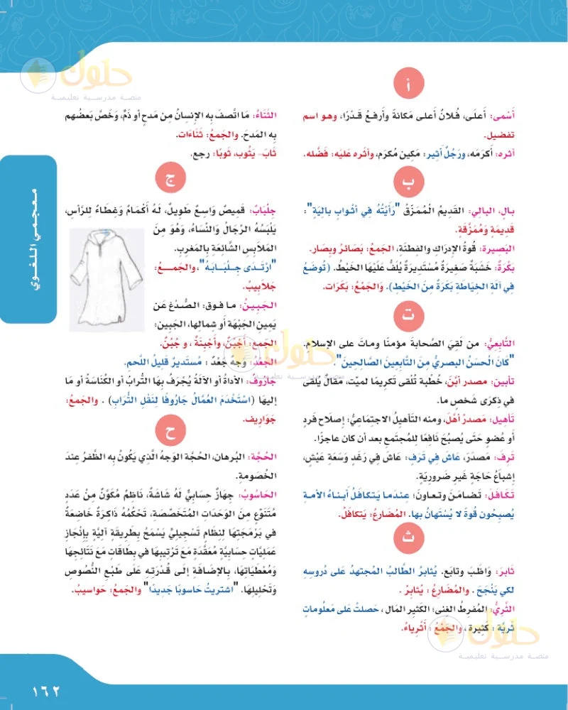 حل لغتي الجميلة للصف السادس الابتدائي صفحة 162: معجمي اللغوي: ألفاظ ومعانٍ